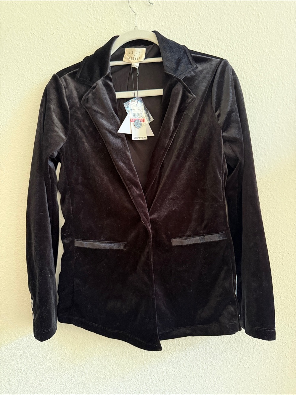 Lost + Wander Black Velvet Single-Breasted Blazer